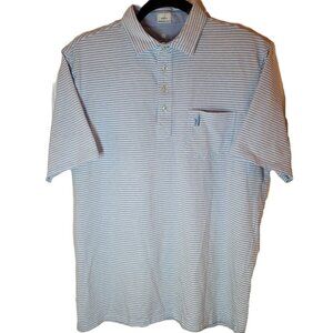 Johnnie-O Dante Short Sleeve Polo White Light Blue Stripe Medium